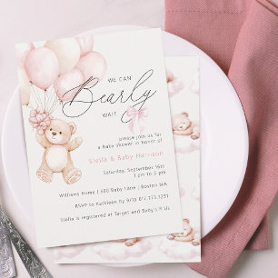 Invitación Apenas Esperamos Oso de Peluche Niña Baby Shower