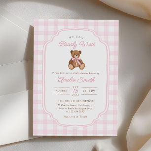Invitación Apenas Esperamos Oso de Peluche Niña Shower de Beb