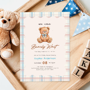Invitación Apenas Esperamos Plaid Teddy Bear Baby Shower