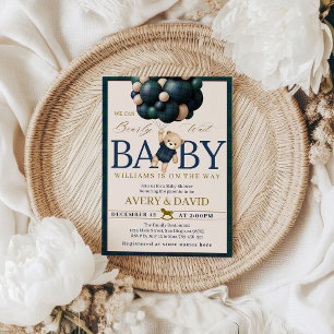 Invitación Apenas Esperamos Preppy Teddy Globo Baby Shower