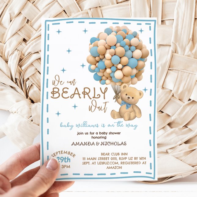 Invitación Apenas Esperar Moderno Bautizo de Niño Azul (Subido por el creador)