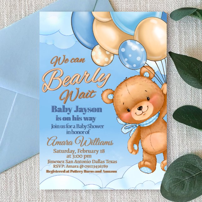 Invitación Apenas Podemos Esperar - Baby Shower Niño (We Can Bearly Wait - Boy Baby Shower Invitation)