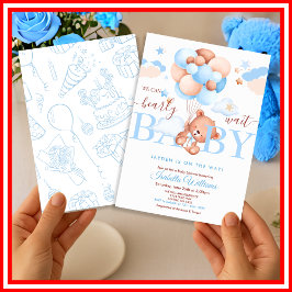 Invitación Apenas Podemos Esperar Baby Shower Niño Azul