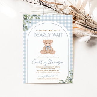 Invitación Apenas Podemos Esperar Blue Gingham Baby Shower
