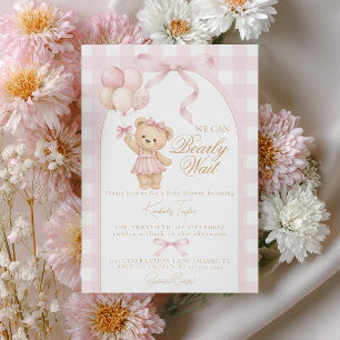 Invitación Apenas Podemos Esperar Chica Oso de Peluche Fiesta