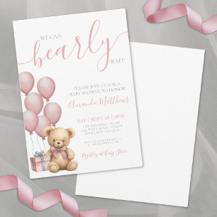Invitación Apenas Podemos Esperar Chica Oso Rosa Cumpleaños d