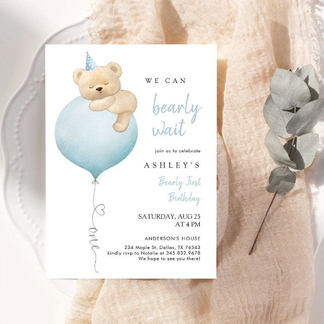 Invitación Apenas Podemos Esperar Cumpleaños Beary Primero 1e (Subido por el creador)