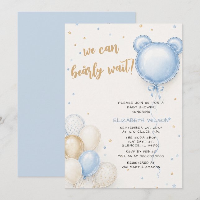 Invitación Apenas Podemos Esperar Cumpleaños Niño Azul (Anverso / Reverso)
