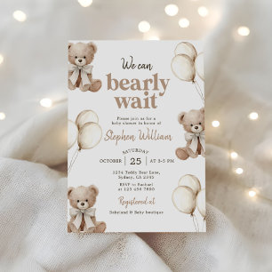 Invitación Apenas Podemos Esperar Elegante Oso de Peluche Bab