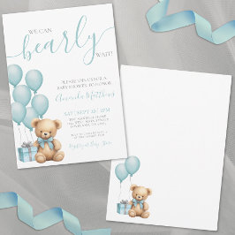 Invitación Apenas Podemos Esperar Fiesta Azul de Baby Shower