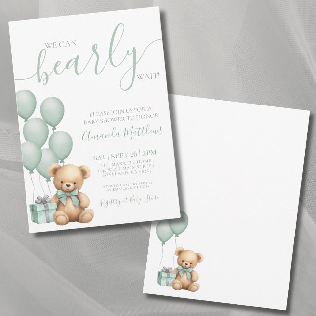 Invitación Apenas Podemos Esperar Fiesta de Bebé de Osito (We Can Bearly Wait Bear Baby Shower Invitation)