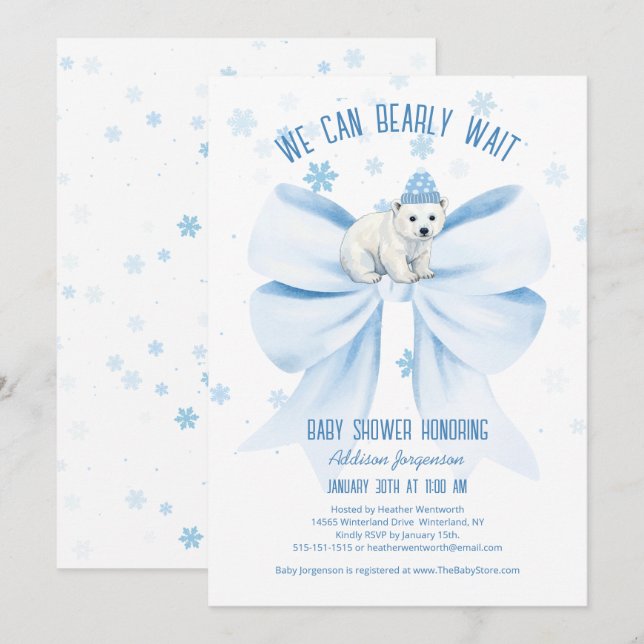 Invitación Apenas Podemos Esperar Fiesta de Bebé de Oso Polar (Anverso / Reverso)