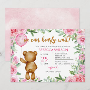 Invitación Apenas Podemos Esperar Fiesta de Bebé Niña Rosa