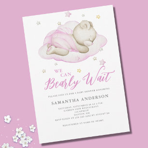 Invitación Apenas Podemos Esperar Fiesta de Bebé Niña Rosa 