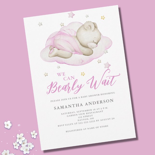 Invitación Apenas Podemos Esperar Fiesta de Bebé Niña Rosa  (Subido por el creador)