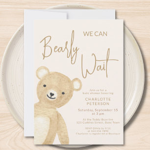 Invitación Apenas Podemos Esperar Fiesta de Bebé Oso de Peluc