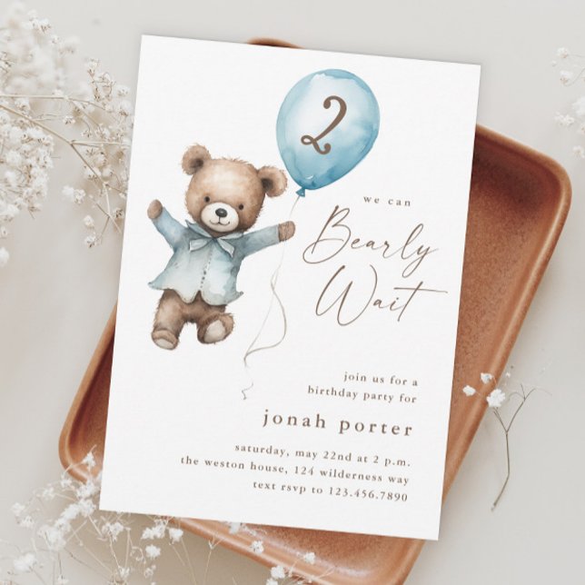 Invitación Apenas Podemos Esperar Fiesta de Cumpleaños de Osi (We can bearly wait teddy bear boys birthday party invitations.)