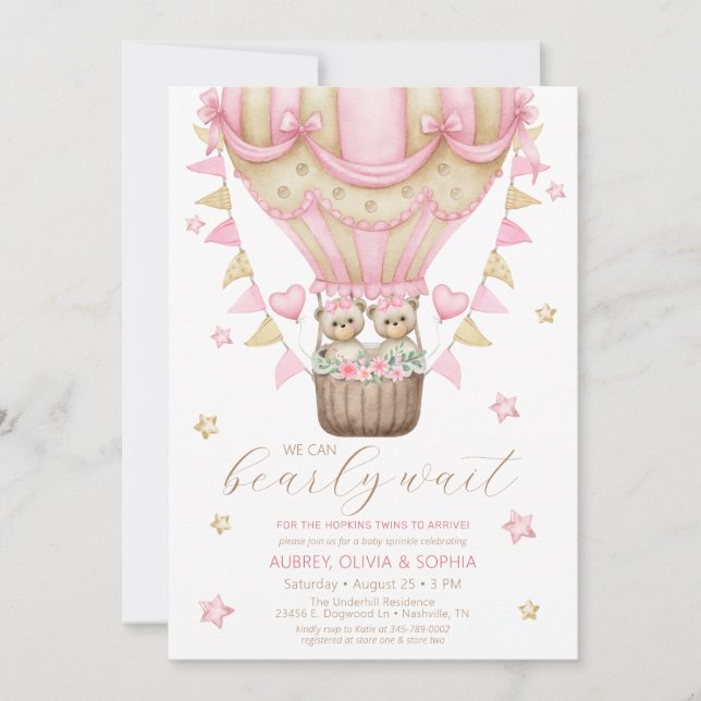 Invitación Apenas Podemos Esperar Fiesta de Gemelas (Anverso)
