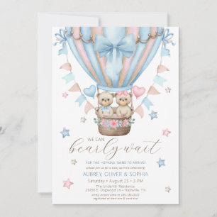 Invitación Apenas Podemos Esperar Fiesta de Gemelos Niño y Ni