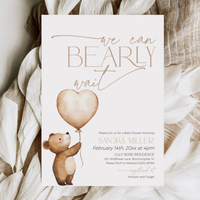 Invitación Apenas Podemos Esperar Fiesta de Globos de Ositos  (Neutral We Can Bearly Wait Baby Shower Invitation )