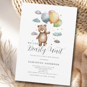 Invitación Apenas Podemos Esperar Globo de Oso Fiesta de Bebé