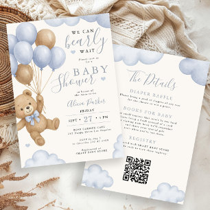 Invitación Apenas podemos esperar globo oso niño baby shower