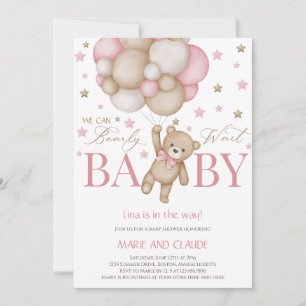 Invitación Apenas Podemos Esperar Globos Rosa y beige baby sh