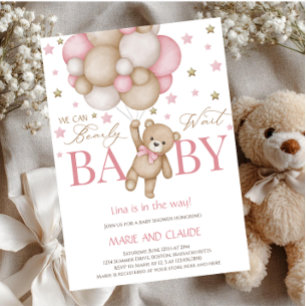 Invitación Apenas Podemos Esperar Globos Rosa y Beige baby sh