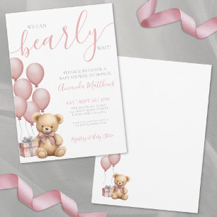 Invitación Apenas Podemos Esperar Niña Osito Rosa Baby Shower