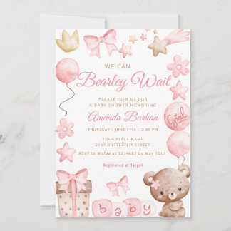 Invitación Apenas Podemos Esperar Niña Osito Shower de Bebé