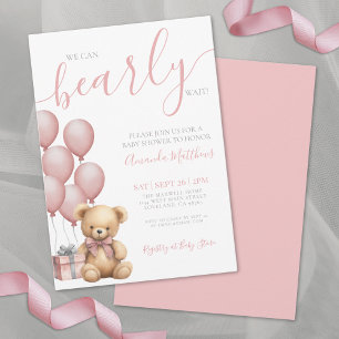 Invitación Apenas Podemos Esperar Niña Oso Rosa Baby Shower