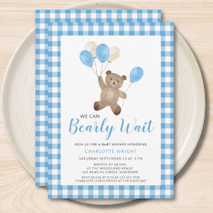 Invitación Apenas Podemos Esperar Osito Azul Baby Shower