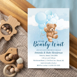 Invitación Apenas Podemos Esperar Oso de Peluche Azul Baby Sh