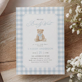 Invitación Apenas Podemos Esperar Oso de Peluche Azul Fiesta