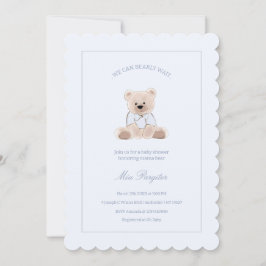 Invitación Apenas Podemos Esperar Oso de Peluche Azul Fiesta 