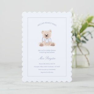 Invitación Apenas Podemos Esperar Oso de Peluche Azul Fiesta 