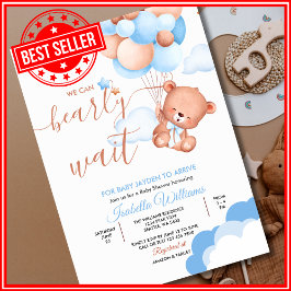 Invitación Apenas Podemos Esperar Oso de Peluche Azul Polvori