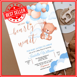 Invitación Apenas Podemos Esperar Oso de Peluche Azul Polvori