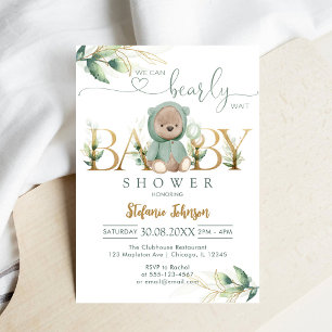 Invitación Apenas Podemos Esperar Oso de Peluche Fiesta de Be