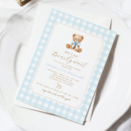 Invitación Apenas podemos esperar Oso de peluche Gingham baby