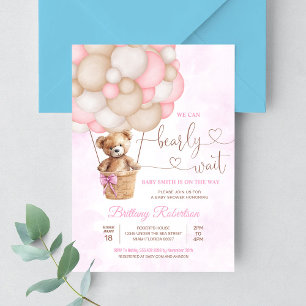 Invitación Apenas Podemos Esperar Oso de Peluche Niña Baby Sh