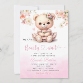 Invitación Apenas Podemos Esperar Oso de Peluche Niña Baby Sh