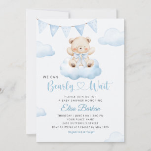 Invitación Apenas Podemos Esperar Oso de Peluche Niño Baby Sh