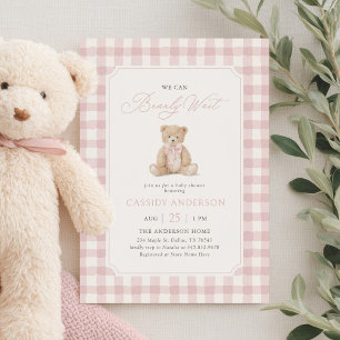 Invitación Apenas Podemos Esperar Oso de Peluche Rosa Baby Sh