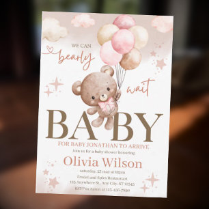 Invitación Apenas Podemos Esperar Oso de Peluche Rosa Baby Sh