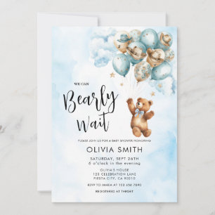 Invitación Apenas Podemos Esperar Oso Globo Azul Baby Shower 