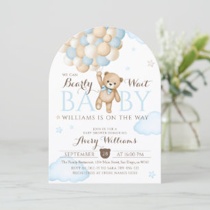 Invitación Apenas Podemos Esperar Oso Globo Bebé Niño Shower