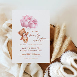 Invitación Apenas Podemos Esperar Oso Globo Rosa Baby Shower