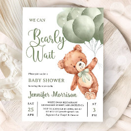 Invitación Apenas Podemos Esperar Oso Verde Teddy Baby Shower
