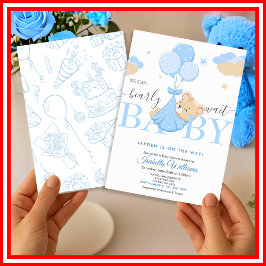 Invitación Apenas Podemos Esperar Shower de Niño Azul Bebé